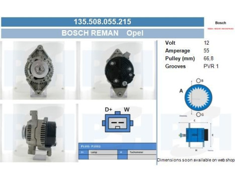 Alternator Opel 55A 0.123.100.002-R Bosch