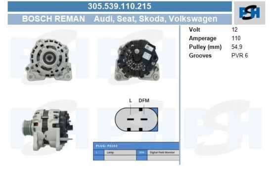 Dynamo Volkswagen 110A 305.539.110.215 Bosch