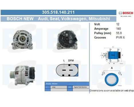 Dynamo Volkswagen 140A 305.518.140.211 Bosch