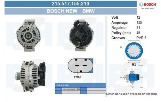 Generator BMW 155A 215.517.155.210 Bosch