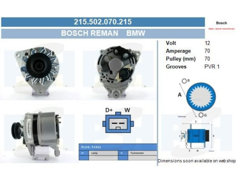 Generator BMW 70A 215.502.070.215 Bosch