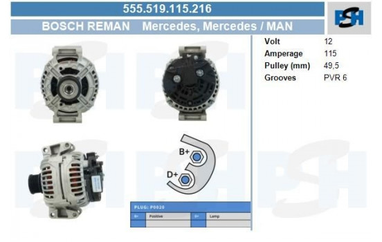 Generator Mercedes 115A 555.519.115.216 Bosch
