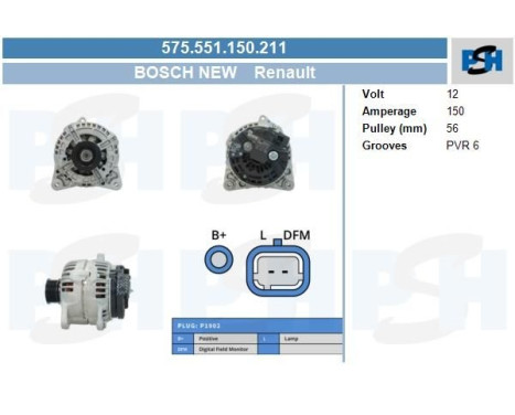 Generator Renault 150A 575.551.150.211 Bosch