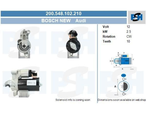 Starter Audi 1,7 kw 200.548.102.210 Bosch