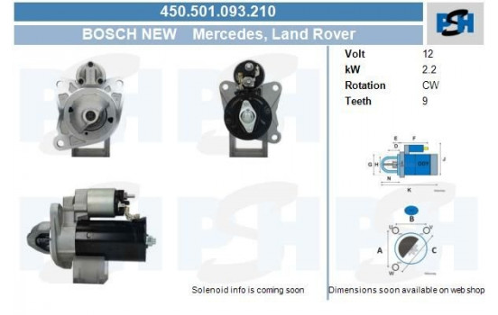 Starter Land Rover 2,2 kw 450.501.093.210 Bosch