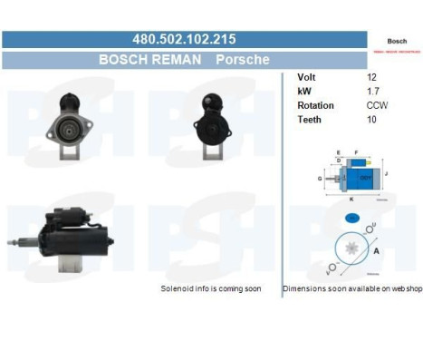 Starter Porsche 1,7 kw 0.001.110.059-R Bosch