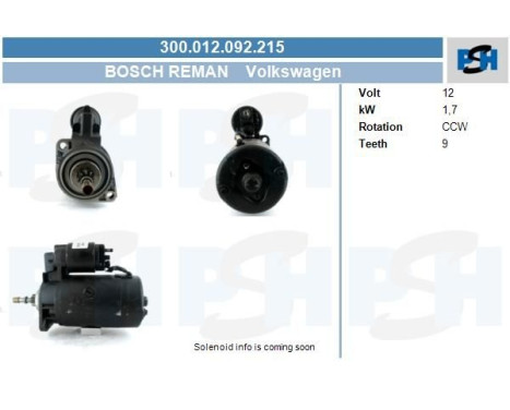 Starter Volkswagen 1,7 kw 300.012.092.215 Bosch