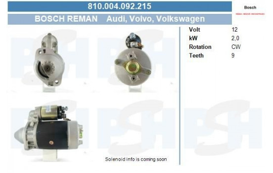 Starter Volkswagen 2,0 kw 810.004.092.215 Bosch