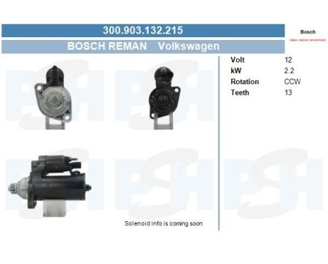 Starter Volkswagen 2,2 kw 300.903.132.215 Bosch