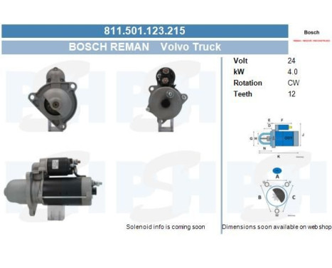 Starter Volvo 4,0 kw 811.501.123.215 Bosch
