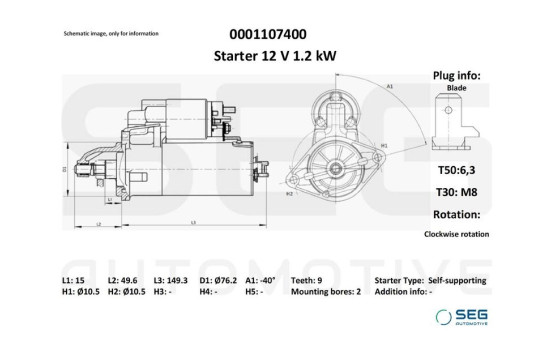 Startmotor Lombardini 1,1 kw