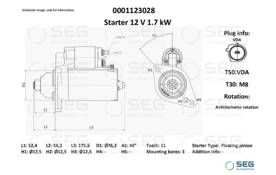 Startmotor Volkswagen 1,7 kW, bild 2
