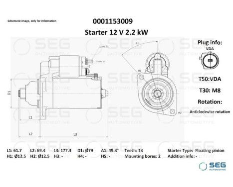 Startmotor Volkswagen 2,2 kW