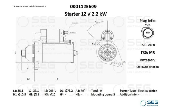Startmotor Volkswagen 2,2 kw, bild 2