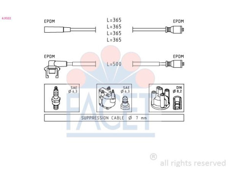 Tändkabelsats Made in Italy - OE Equivalent 4.9332 Facet