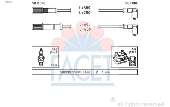 Tändkabelsats Made in Italy - OE Equivalent 4.9451 Facet