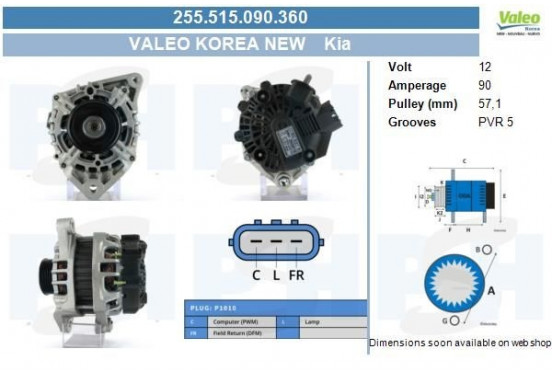 Dynamo Kia 90A 255.515.090.360 Valeo