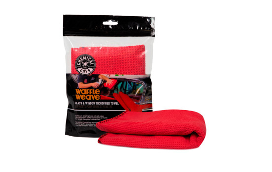 Serviette en microfibre gaufrée pour vitres et fenêtres Chemical Guys - Rouge 24 x 16 po