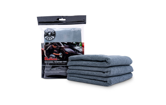 Serviette en microfibre professionnelle Chemical Guys Workhorse - Gris 40 x 40 cm (paquet de 3)