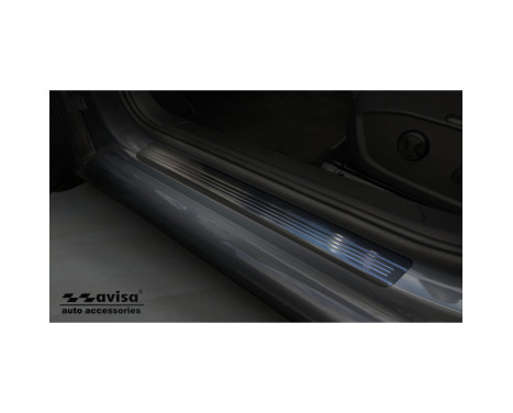 Seuils de portes Inox noirs adaptables pour Volkswagen Golf VIII HB 2020 - 'Lines' Acier Brossé - 4 pièces