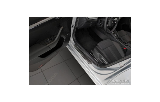 Seuils de porte en acier inoxydable noirs sur mesure pour Skoda Octavia IV Berline/Kombi 2020 - 'Lines' - 4 piè, Image 2