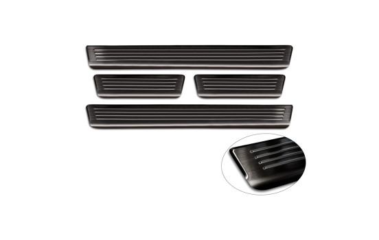 Seuils de porte en acier inoxydable noirs sur mesure pour Skoda Octavia IV Berline/Kombi 2020 - 'Lines' - 4 piè, Image 5