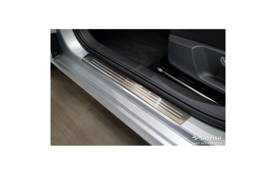 Seuils de porte en acier inoxydable sur mesure pour Skoda Fabia IV Berline 2021 - 'Lines' - 4 pièces, Image 2