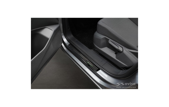 Seuils de porte en Inox noir brillant adaptable à Volkswagen Caddy V 2020- 'E-Power' - 2 pièces
