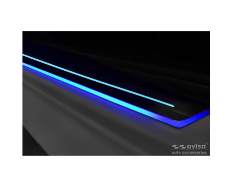 Seuil de porte universel noir en acier inoxydable avec éclairage LED bleu - 2 pièces - 44,8 x 4 cm, Image 3