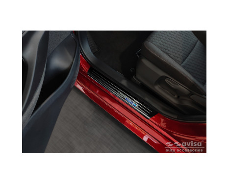 Seuils de portes Inox noirs adaptables à Toyota Yaris IV Hatchback 2020- 'Hybrid' - 4 pièces