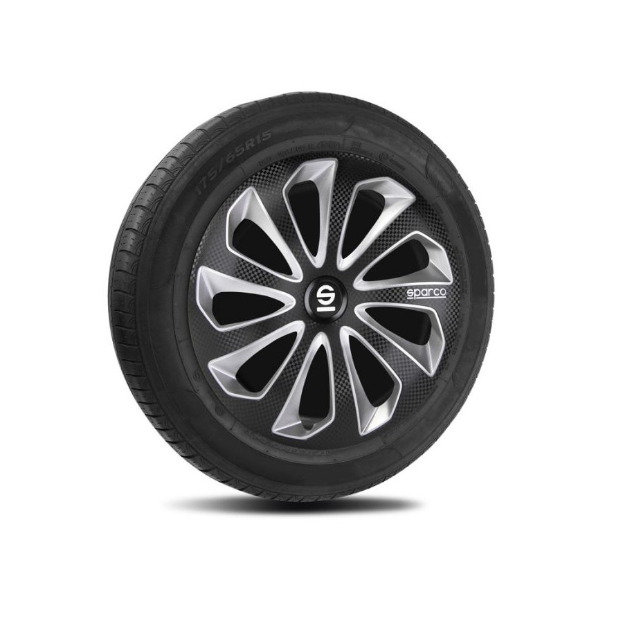 Wieldoppen set SPARCO SICILIA zilver carbon-look-blauw 14 inch