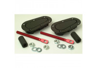 Juego de ganchos/pasadores universales Racing Plus Flush para capó (negro + pasadores de aluminio rojos)