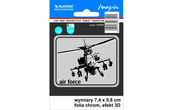Pegatina AutoTattoo Helicóptero 3D Cromada - 7,4 x 5,8 cm
