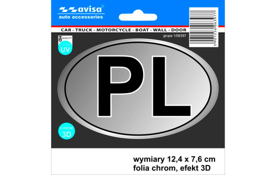 Pegatina AutoTattoo PL + Banderas 3D Cromada - 12,4 x 7,6 cm