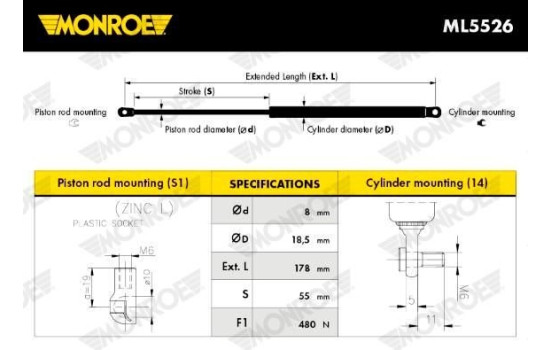 resorte de gas, maletero ML5526 Monroe, Imagen 6