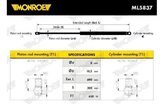 resorte de gas, maletero ML5837 Monroe, Imagen 8