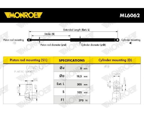 resorte de gas, maletero ML6062 Monroe