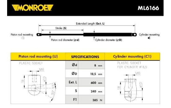 resorte de gas, maletero ML6166 Monroe, Imagen 4