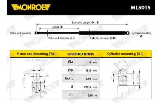 resorte de gas, maletero ML5015 Monroe, Imagen 5