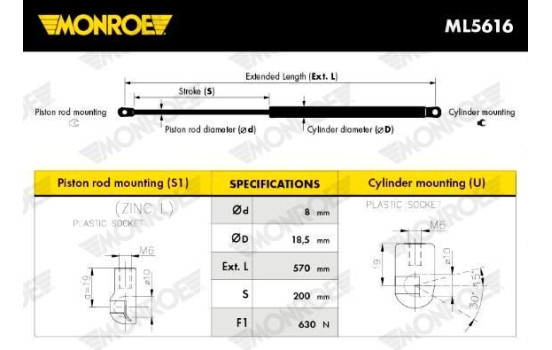 resorte de gas, maletero ML5616 Monroe, Imagen 8