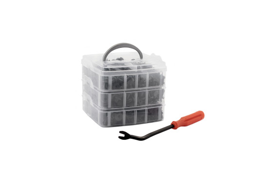 Caja surtida con clips para automoción - 630 piezas surtidas + alicates de (des)montaje