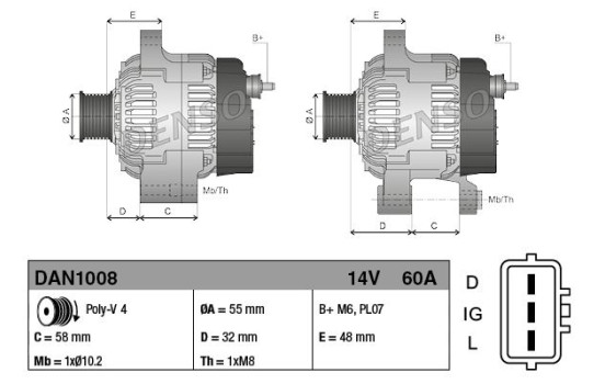 Alternateur DAN1008 Denso, Image 2