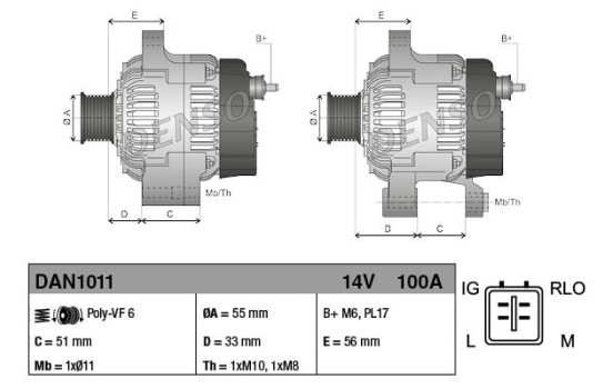 Alternateur DAN1011 Denso