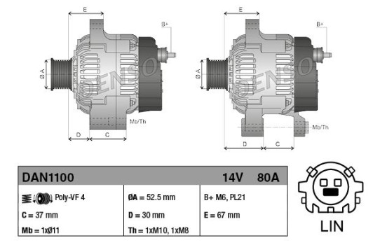 Alternateur DAN1100 Denso, Image 2