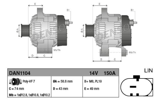 Alternateur DAN1104 Denso, Image 2