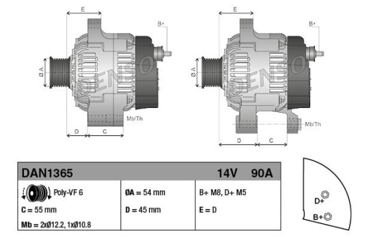 Alternateur DAN1365 Denso, Image 2