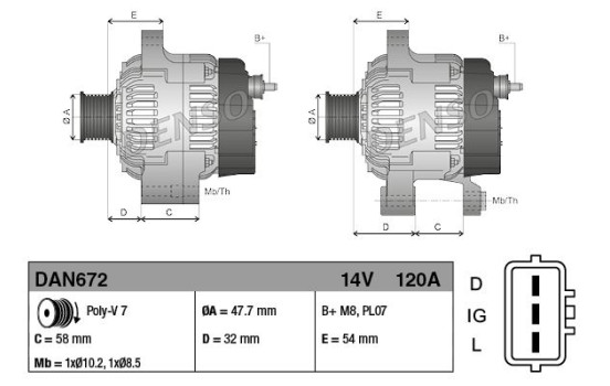 Alternateur DAN672 Denso, Image 2