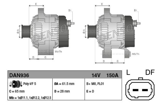 Alternateur DAN936 Denso, Image 2