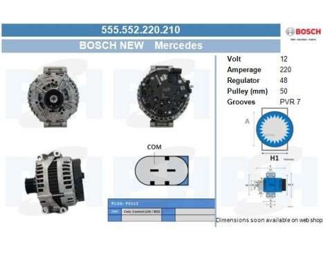 Alternateur Mercedes 220A 555.552.220.210 Bosch