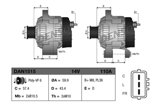 Dynamo / Alternateur DAN1515 Denso, Image 3